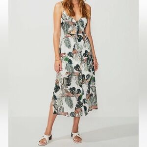 Donated INTERMIX Suboo Tropical Print Tie Front Cut out Shiny Coin Button Down